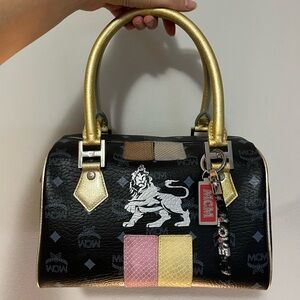 MCM Visetos Lion Princess Boston Bag